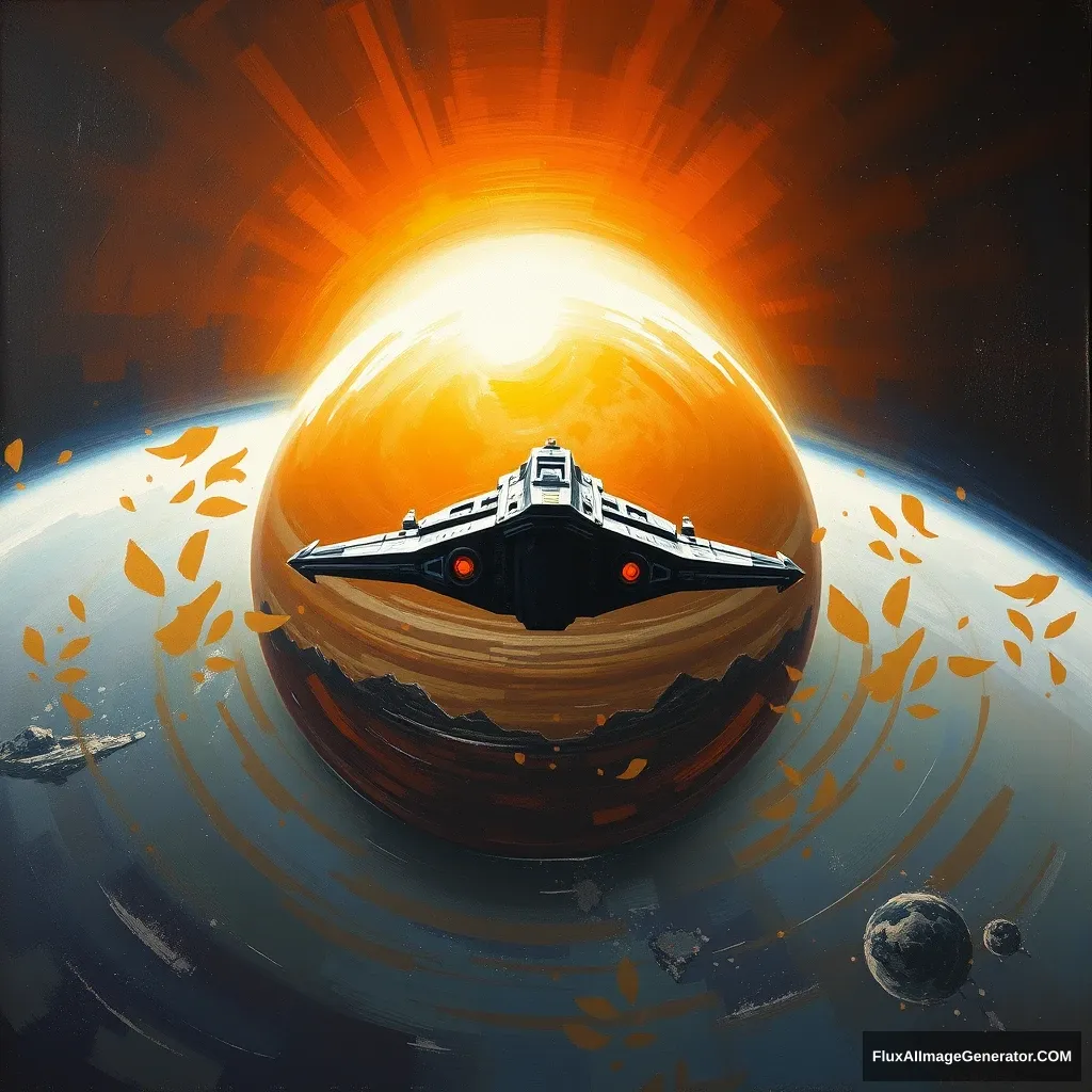 oil painting, oil painting with brushstrokes, masterpiece, best quality, a spaceship around the planet Mercury, looking behind the sun, <lora:goodhands_Beta_Gtonero:0.7>, ultra detail, 8K, sharp detail.