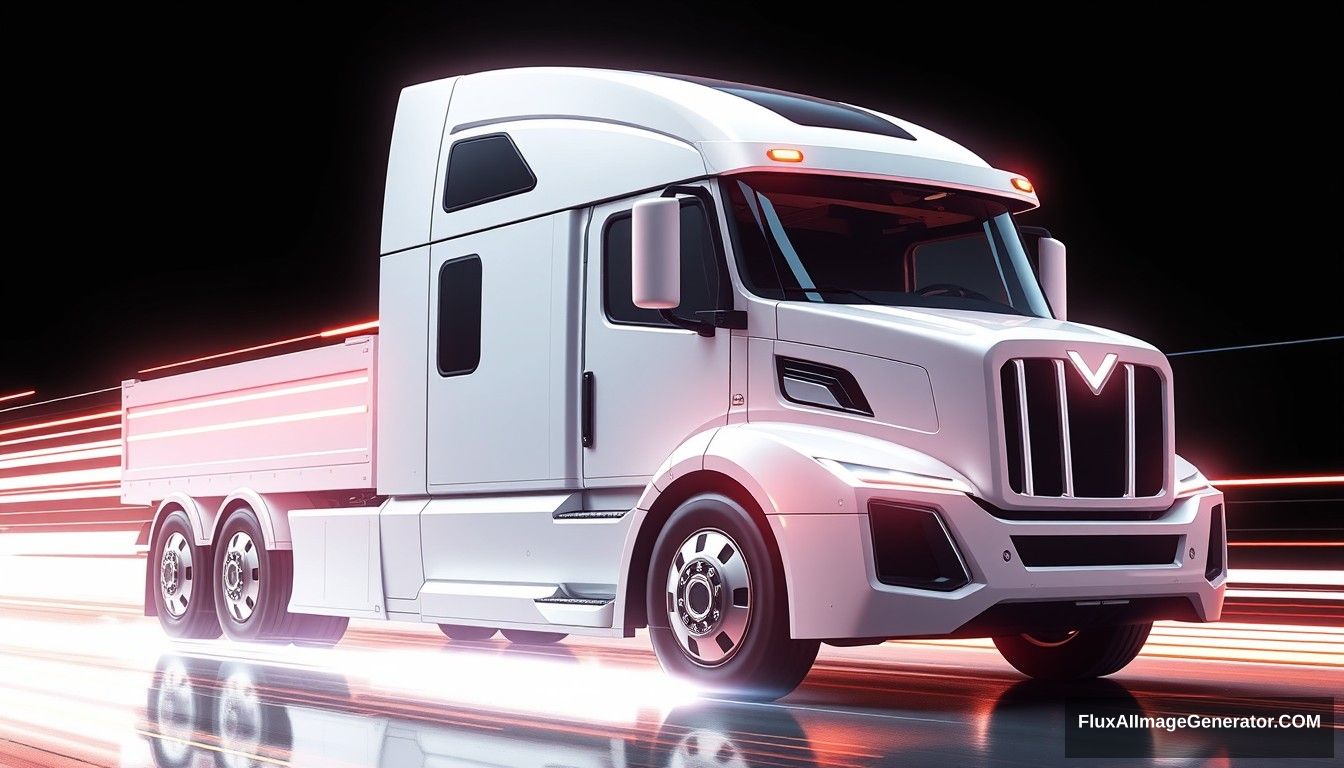 The truck has simple and dynamic lines, showcasing high-tech elements, speed lines, and a glow. The overall picture is bright and clean, full of a sense of the future and a sense of science and technology. - Image