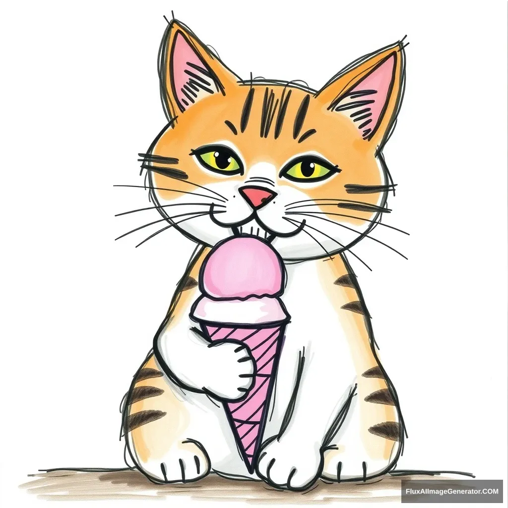 Cat eating ice cream, A crappy drawing by a 3 year old no Logo - Image