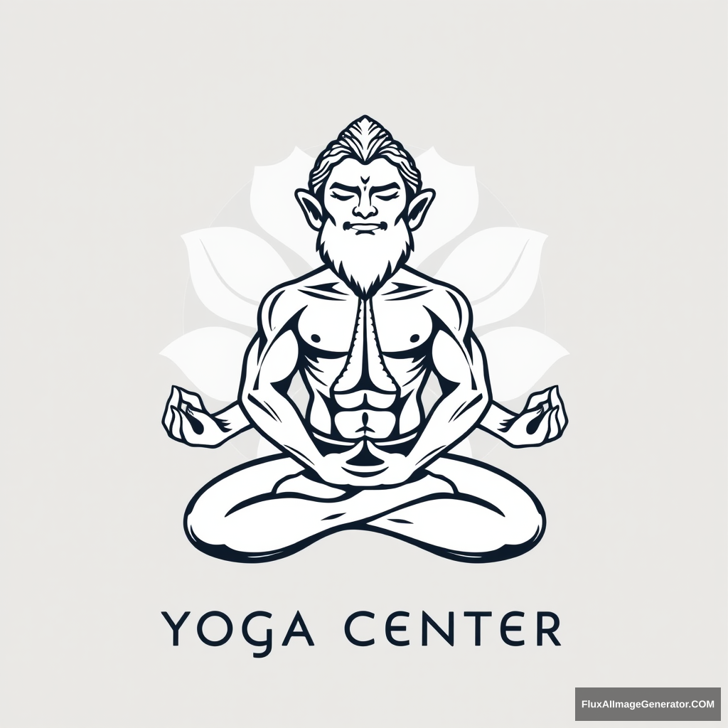 Yoga Center logo: a muscular large dwarf in the lotus position.