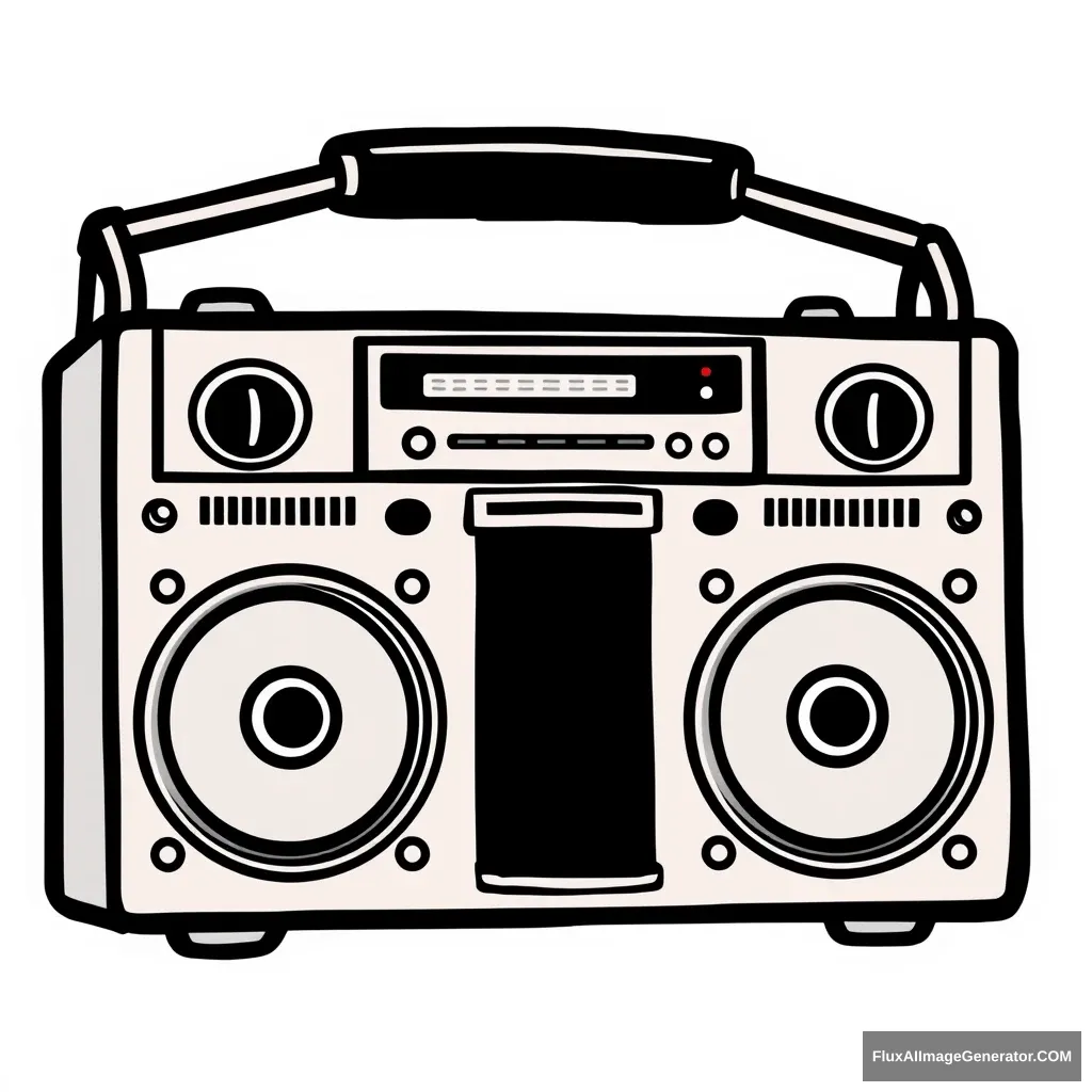 boom box, simple flat, retro comic cartoon, vector sticker, solid color monotone, thick trace, art by, powell peralta, center png, tshirt design templates