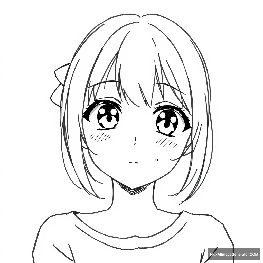 neat and simple line art character drawing. anime girl. beautiful. simple eyes - Image