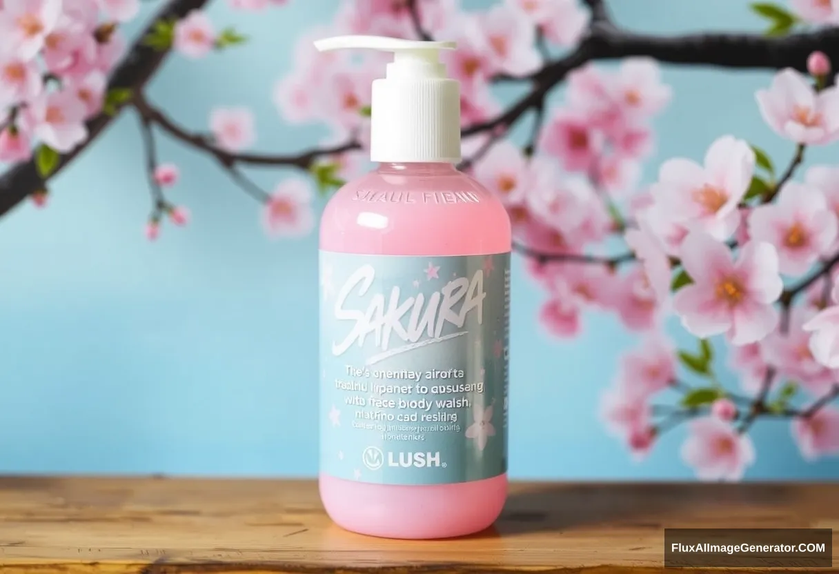 LUSH Sakura body wash, Japanese background.