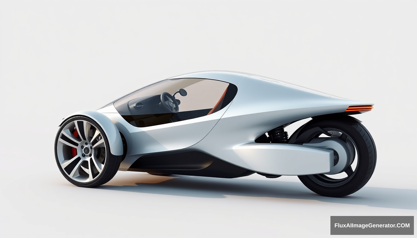 3-wheeled concept car, 2 wheels in front, only 1 in back, 4k, detailed. - Image