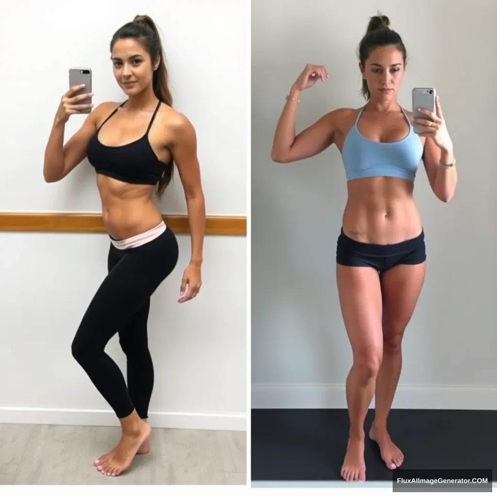 Brazilian fitness model influencer Emma's before-after pictures.