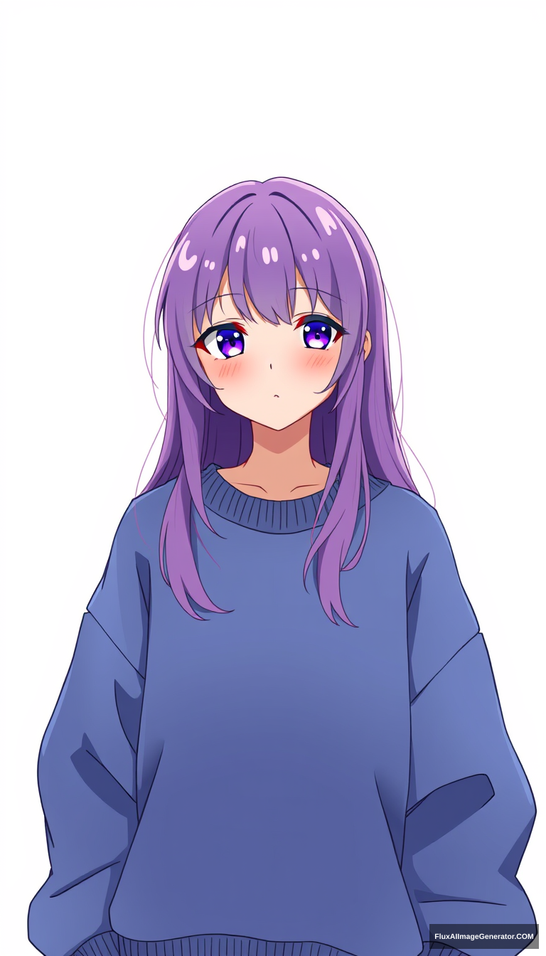 cute anime girl oversized sweatshirt purple hair - Image