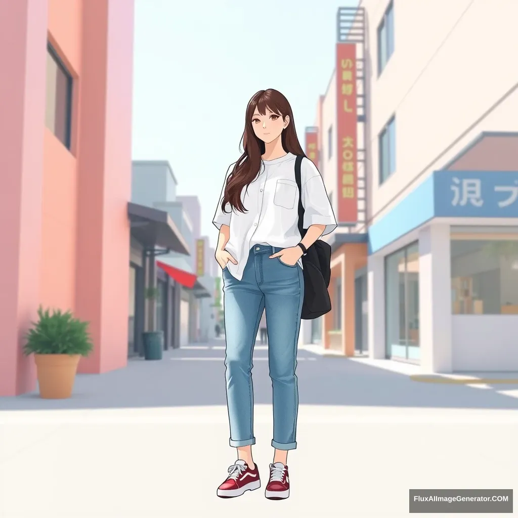 1 white shirts, jeans, Korean girl - Image