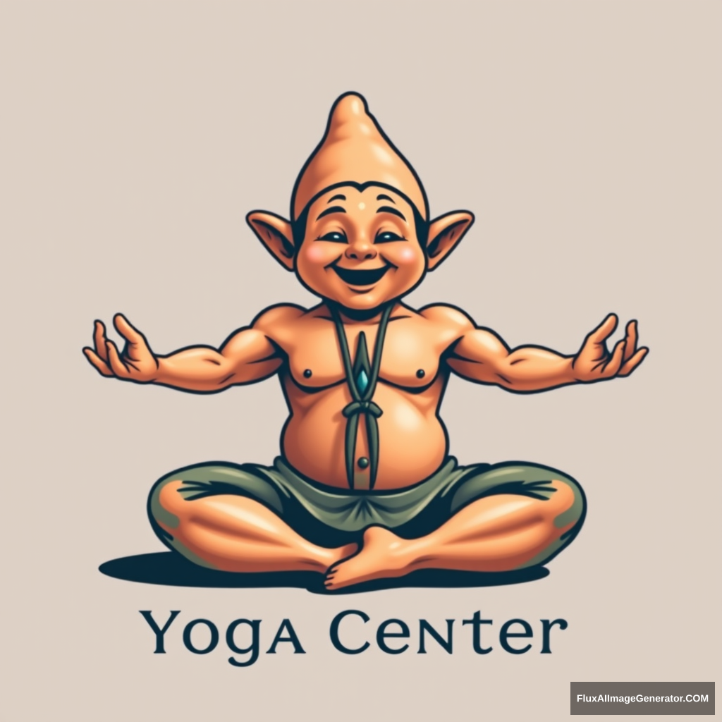 Yoga Center logo: Muscular dwarf in lotus sausage pose