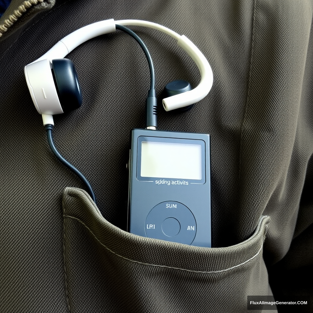 The other end of the headphones is connected to a worn-out MP3 player in his pocket, a relic from a bygone era that he had dug out from a locker before setting off. He tried charging it and was pleasantly surprised to find that it actually still works, although the sound quality is poor and accompanied by a low hiss. Still, it’s quite suitable for passing the time during the journey.