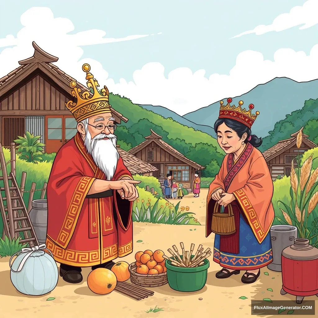 Illustrated in style, the villagers in Taiwan are busy preparing for the annual "King Grandfather and Grandmother Return to Their Parental Home" cultural festival.