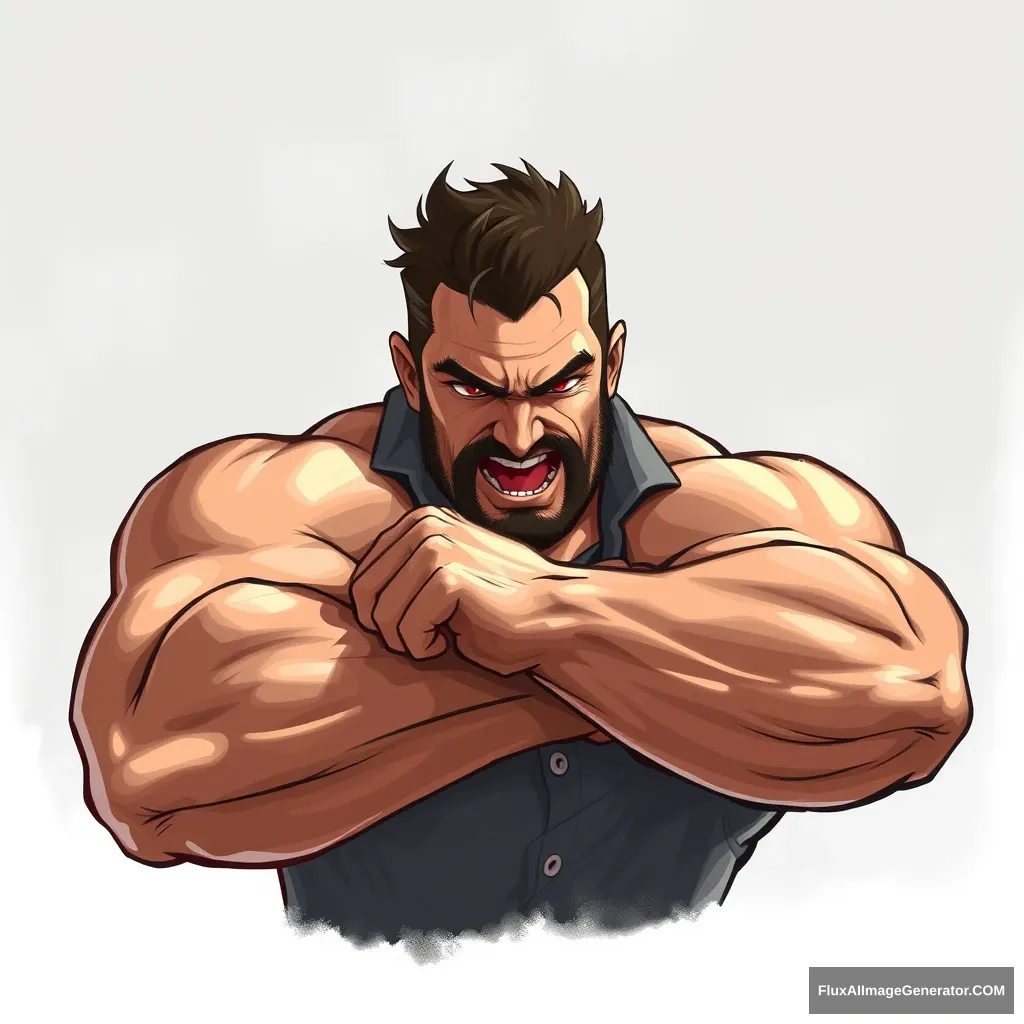 Cel shaded art, a strong man is trying to grab something, portrait. - Image