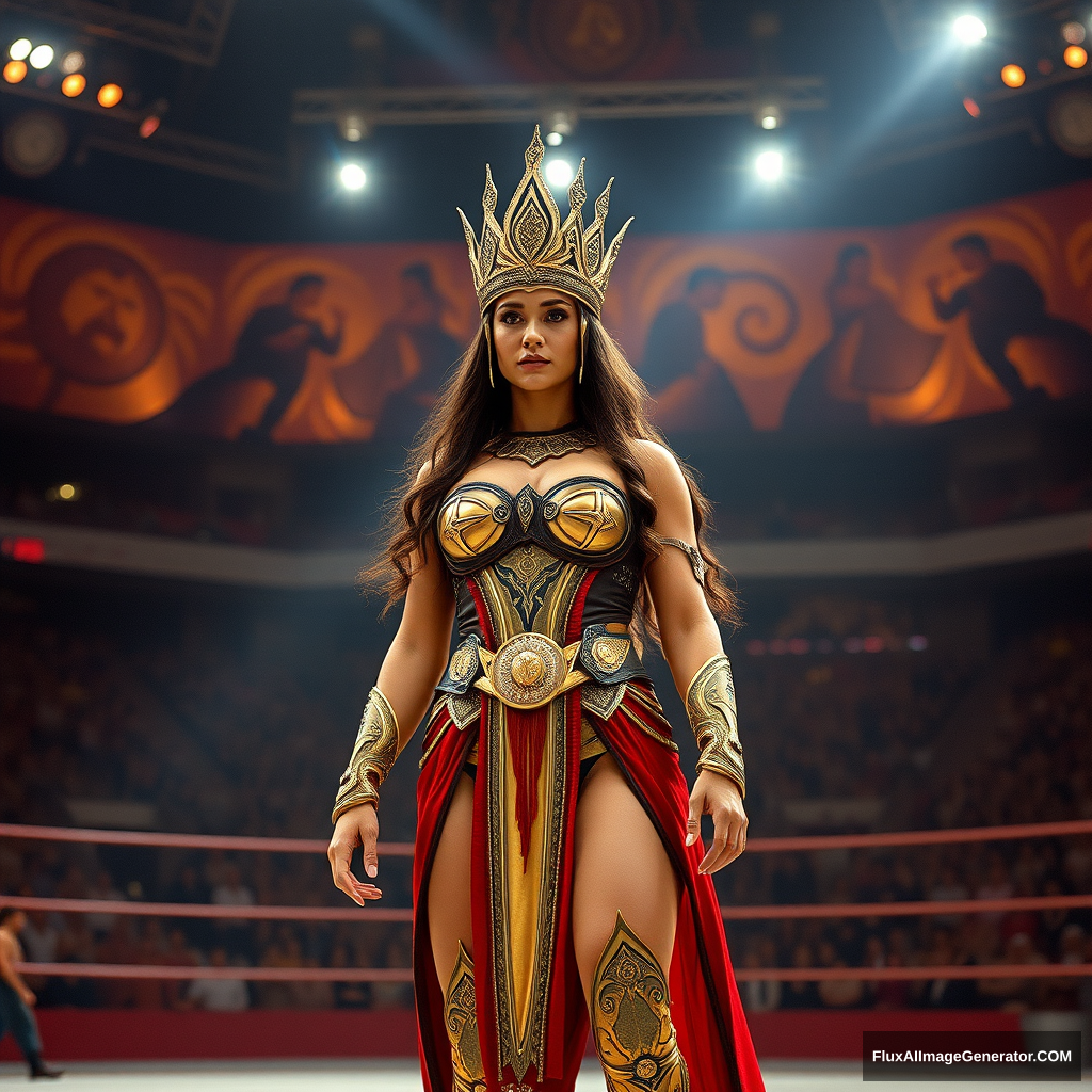 A very very very very very beautiful and gorgeous ancient Queen Queen of wrestling standing in an arena.