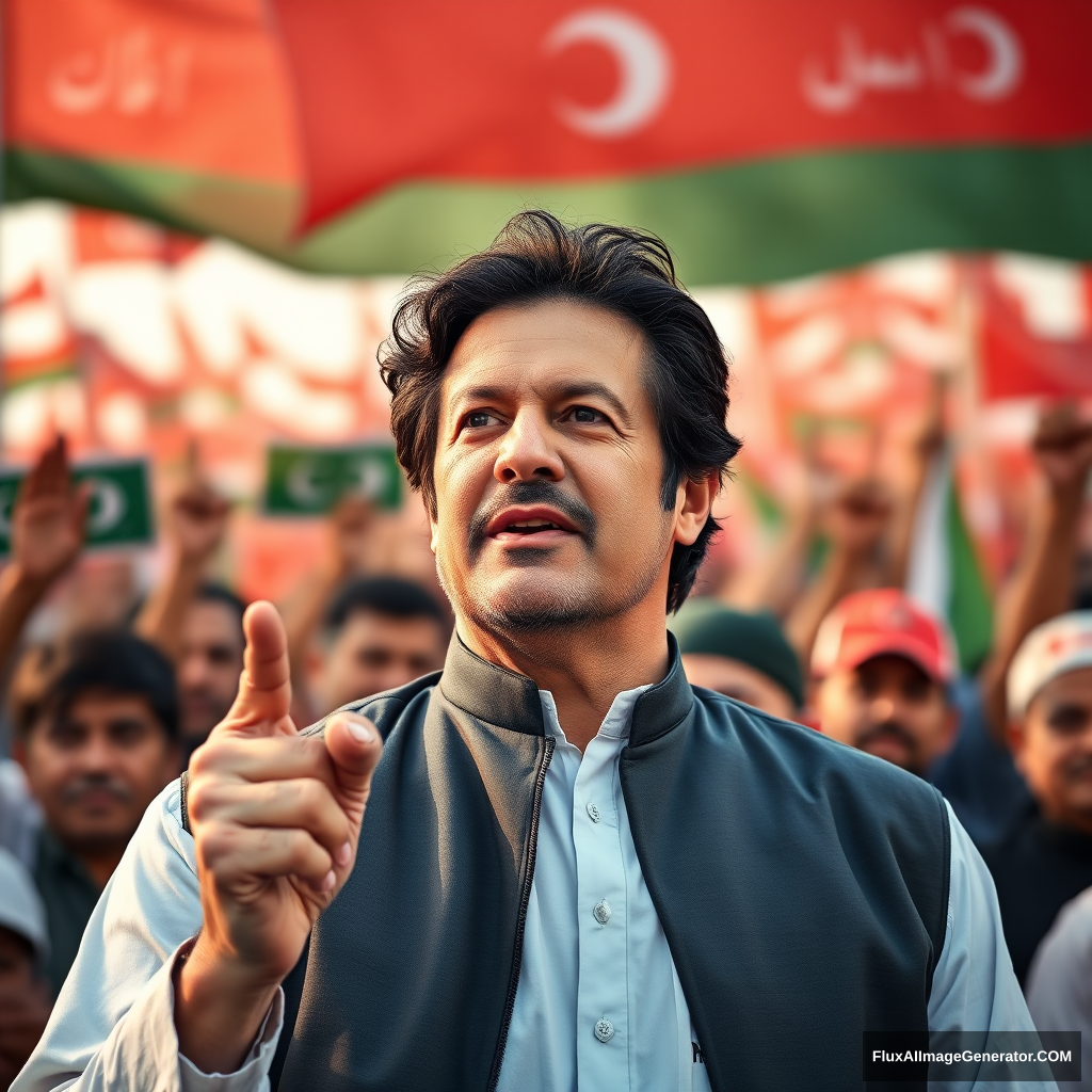 You have to create the image of Imran Khan which is 100% Imran Khan with the background of PTI plage. - Image