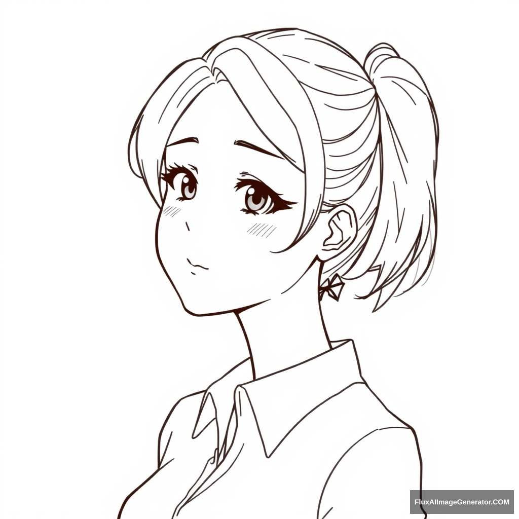 simple line art of the character for drawing. anime girl. very full-figured. looking professional