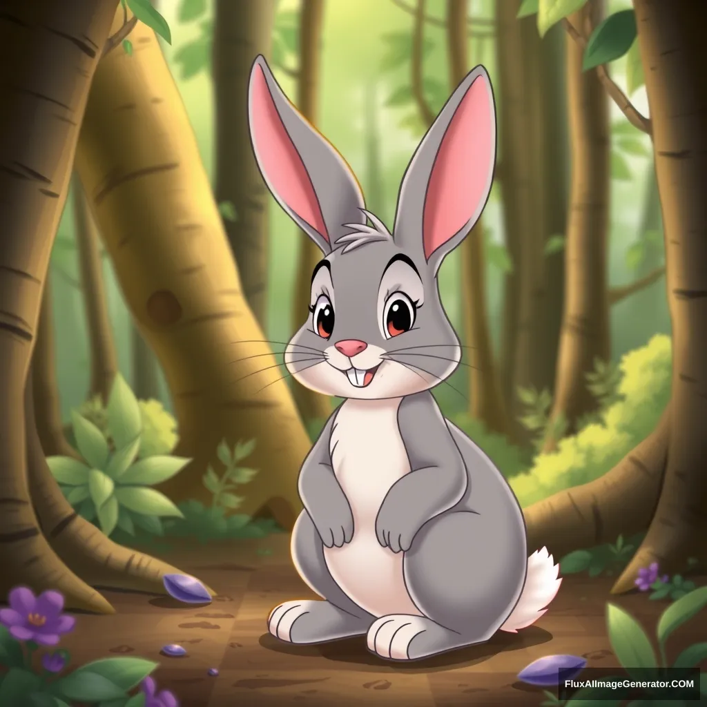 "A rabbit in the forest, Disney style, not cute enough."