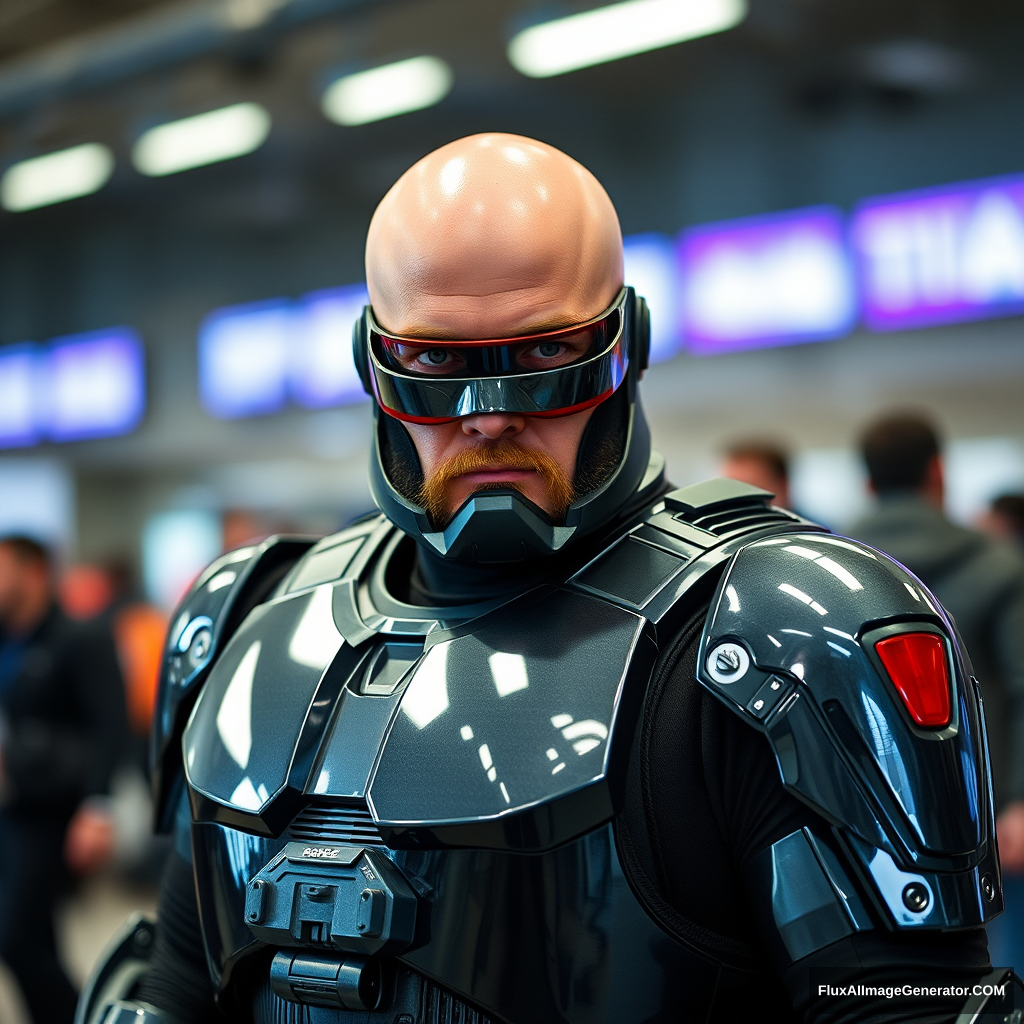 Bald and Brown-Bearded Guy cosplaying as Robocop