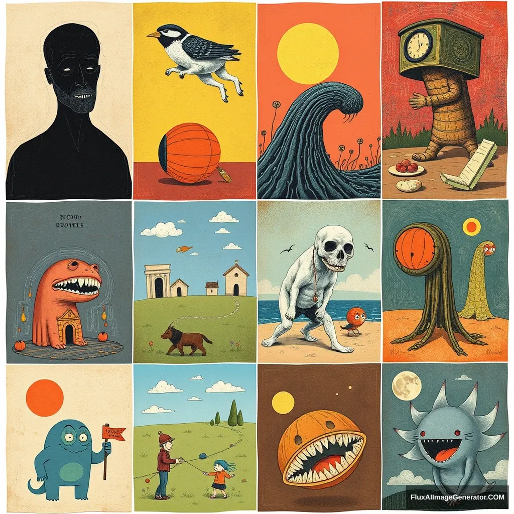 Collage of different weird illustrations