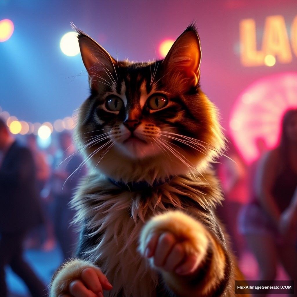 Cat as John Travolta Saturday in Night Fever the popular disco dance scene.