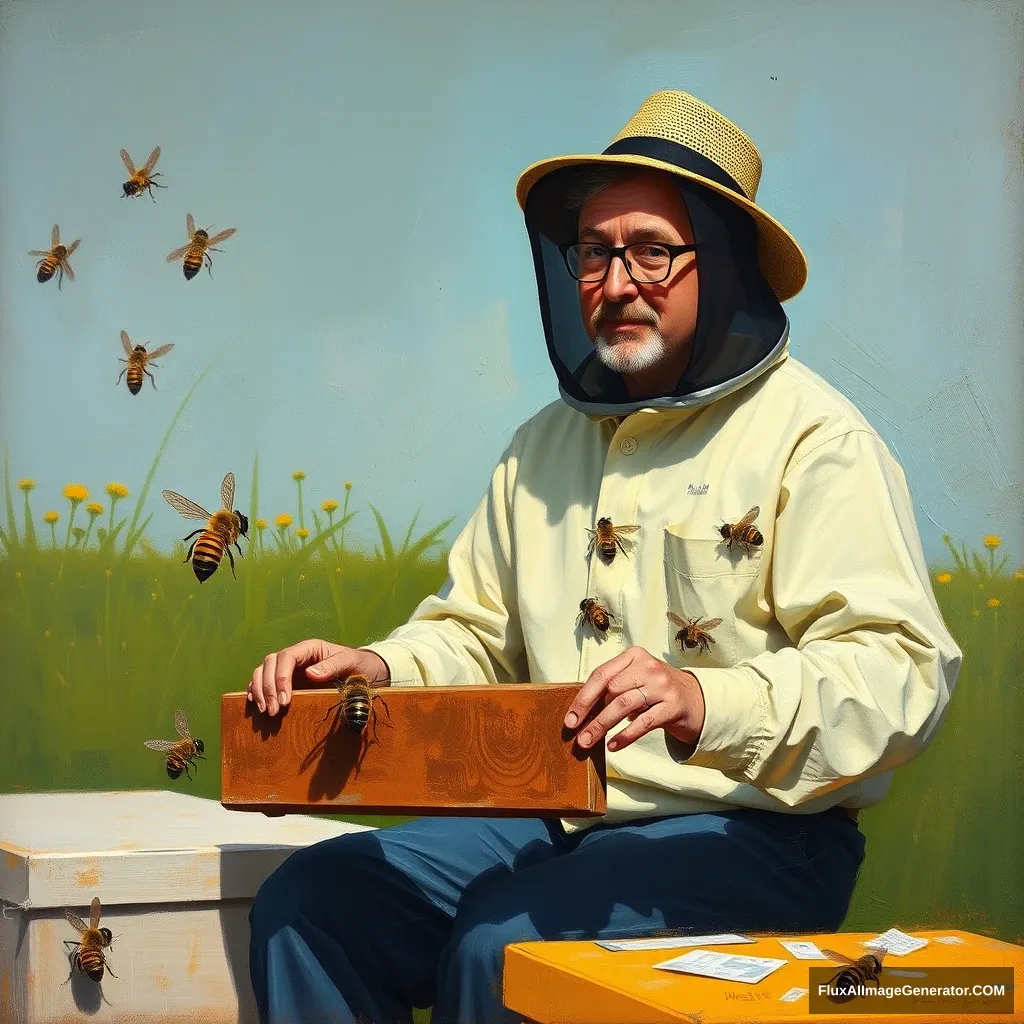 I want a painting of John Oliver in a movie about beekeeping. - Image