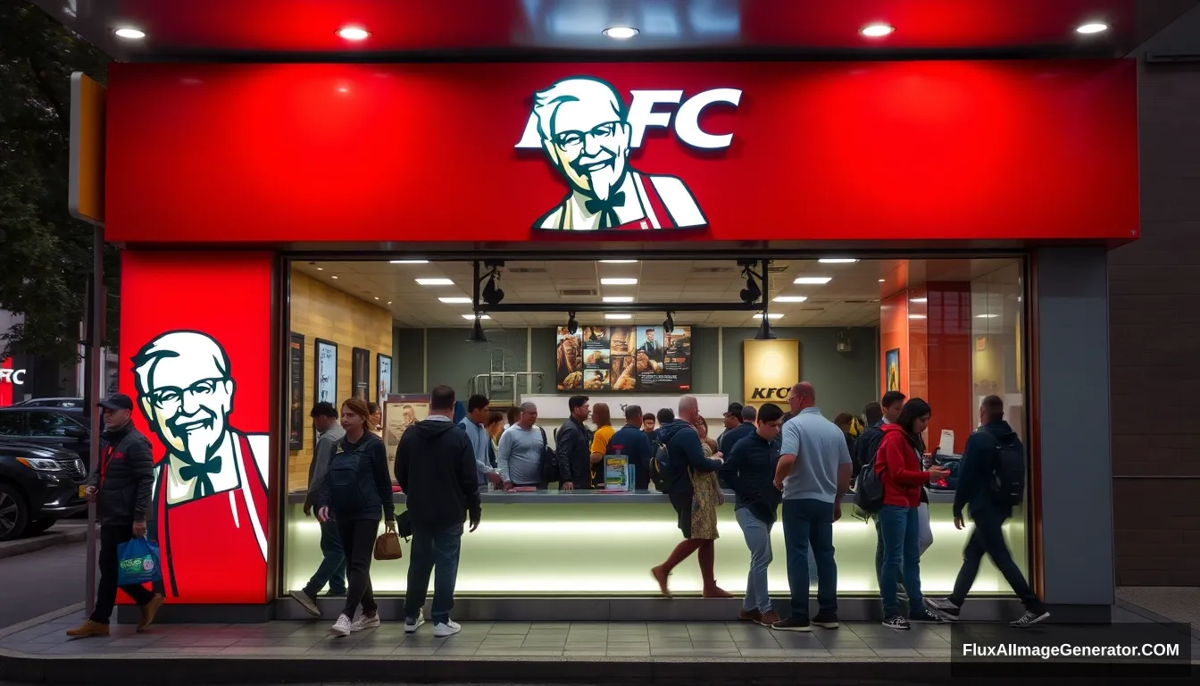 a KFC with a lot of people inside it - Image