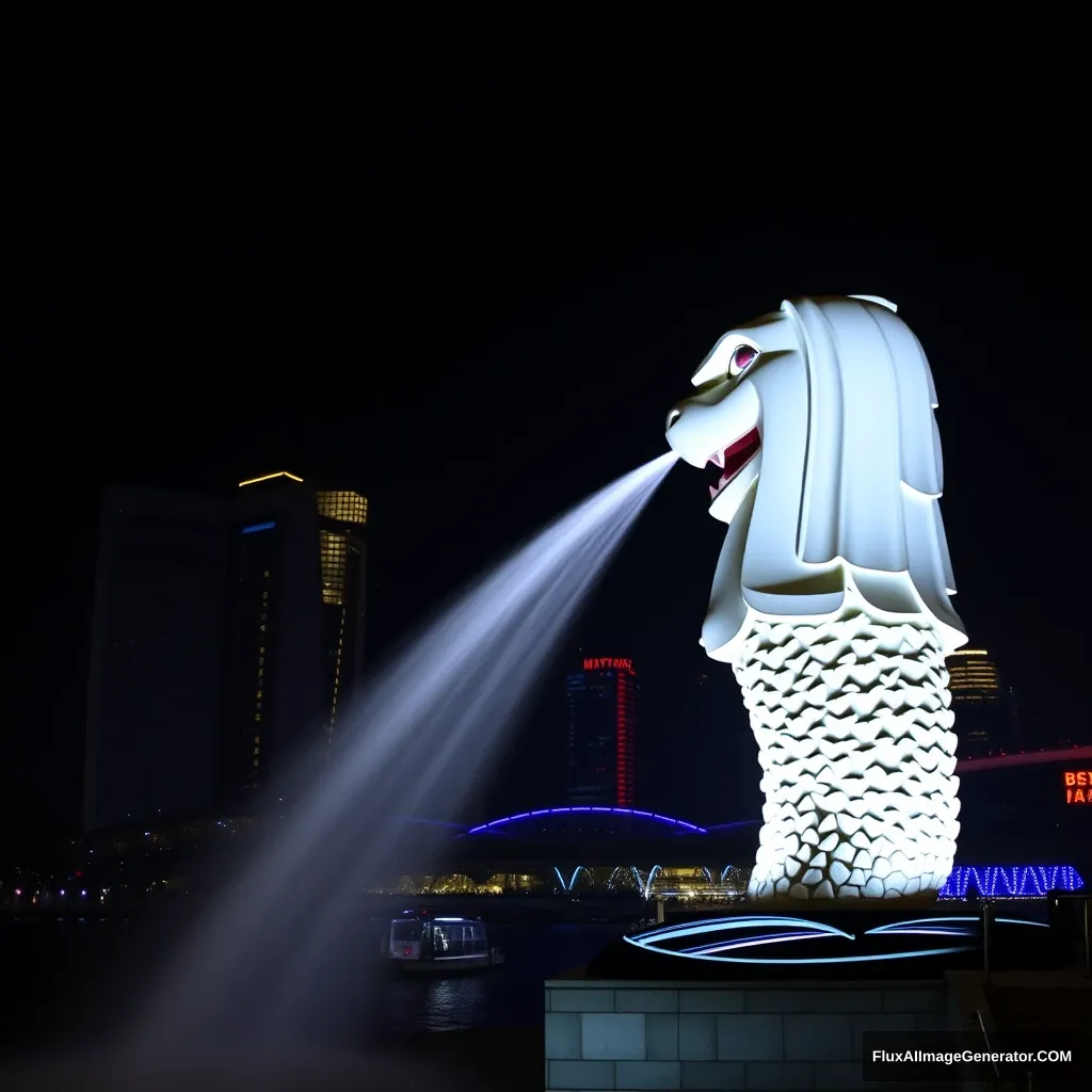 "Singapore flag fills up on Singapore Merlion for Singapore National Day."