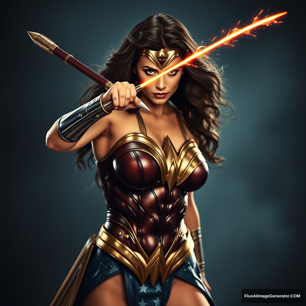 Wonder Woman real life female, cracking her golden glowing whip, hyper realistic photo, dramatic. - Image