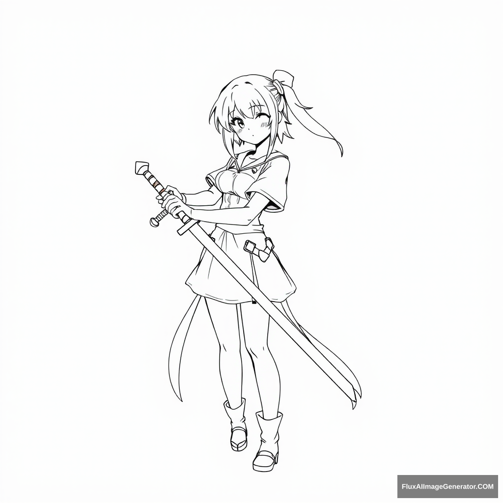 Super simple anime girl lineart. Simple sword.