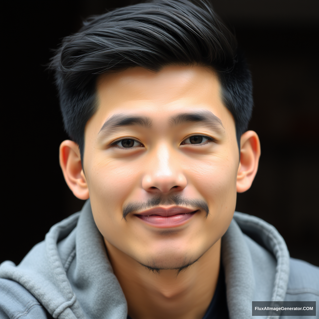 A handsome Asian man in his 20s with a mustache. - Image