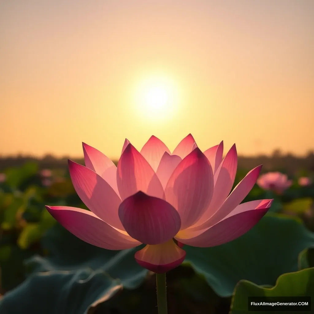 A lotus flower under the setting sun