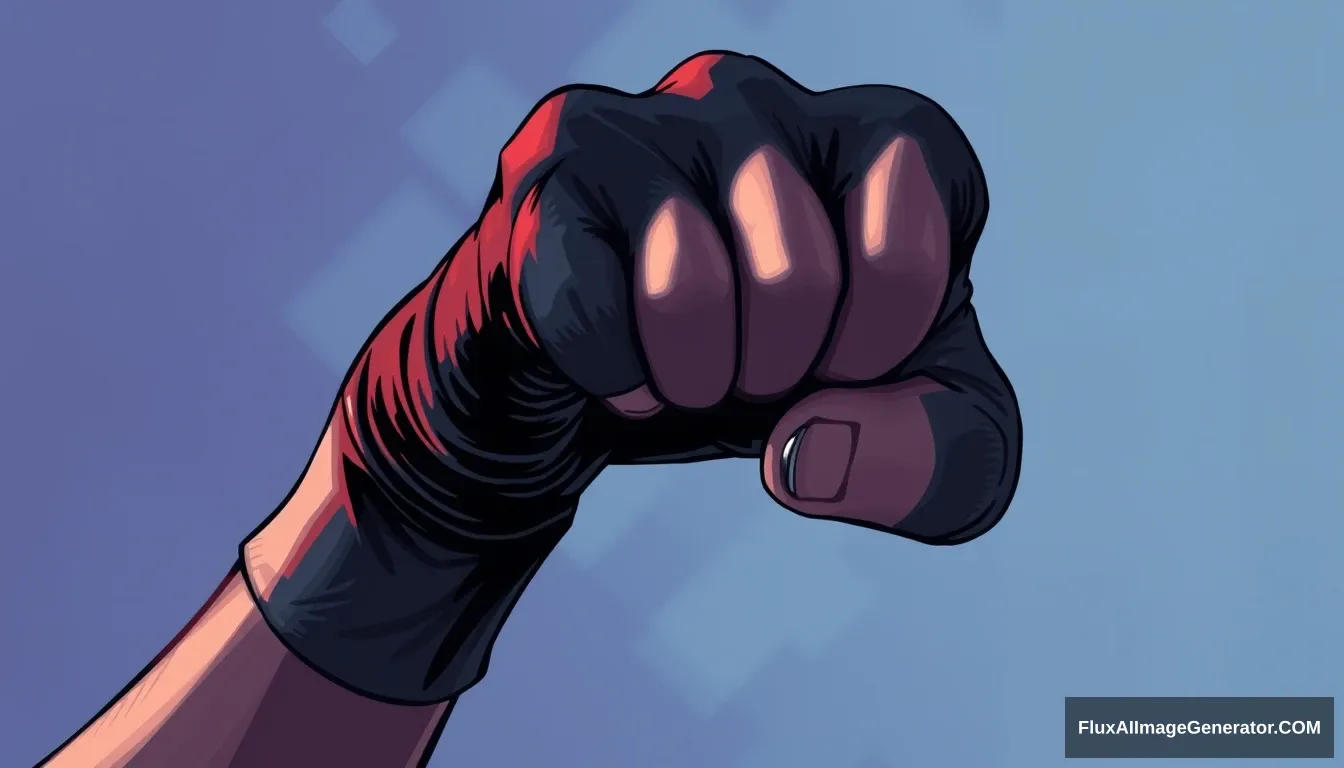 cel shaded art, fist, black gloves, five fingers - Image