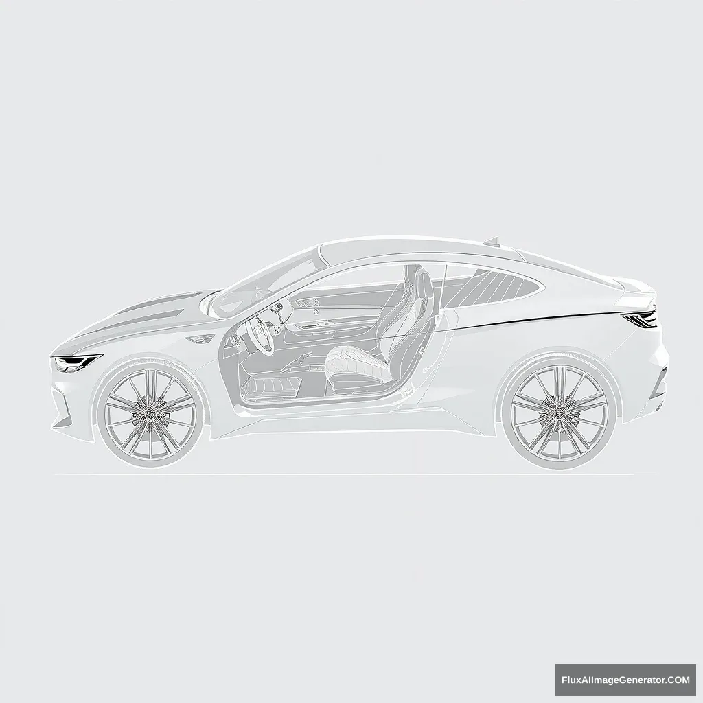 Create a black and white sketch of a car for patent design with exterior and interior. - Image