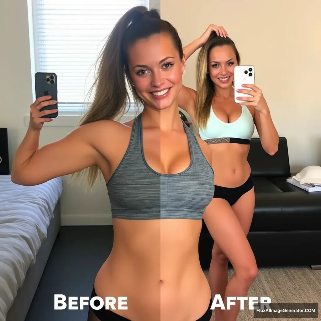 Fitness model influencer Emma's before-after photos.