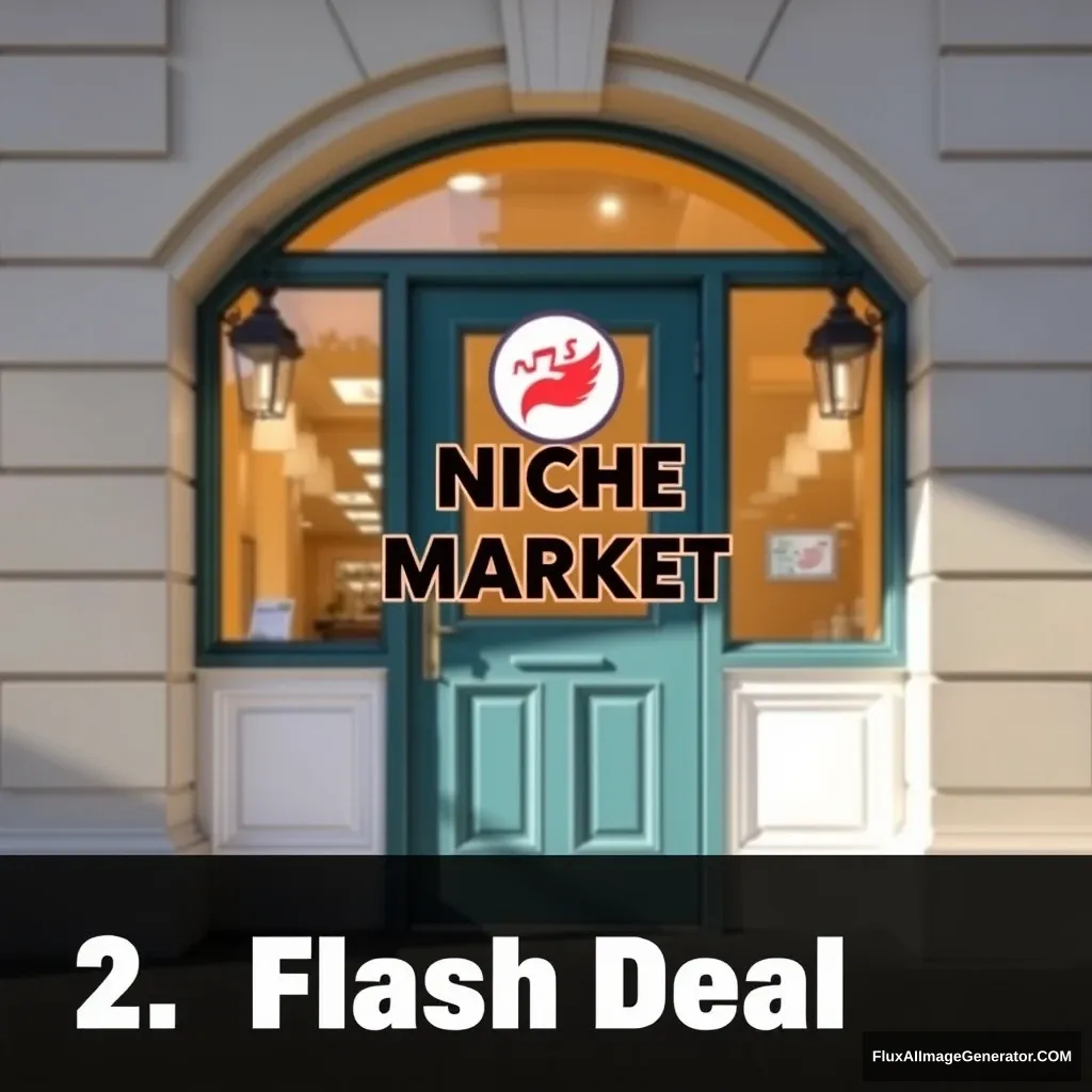 1. Icon
2. Text on the large front door "Niche Market: Flash Deal"