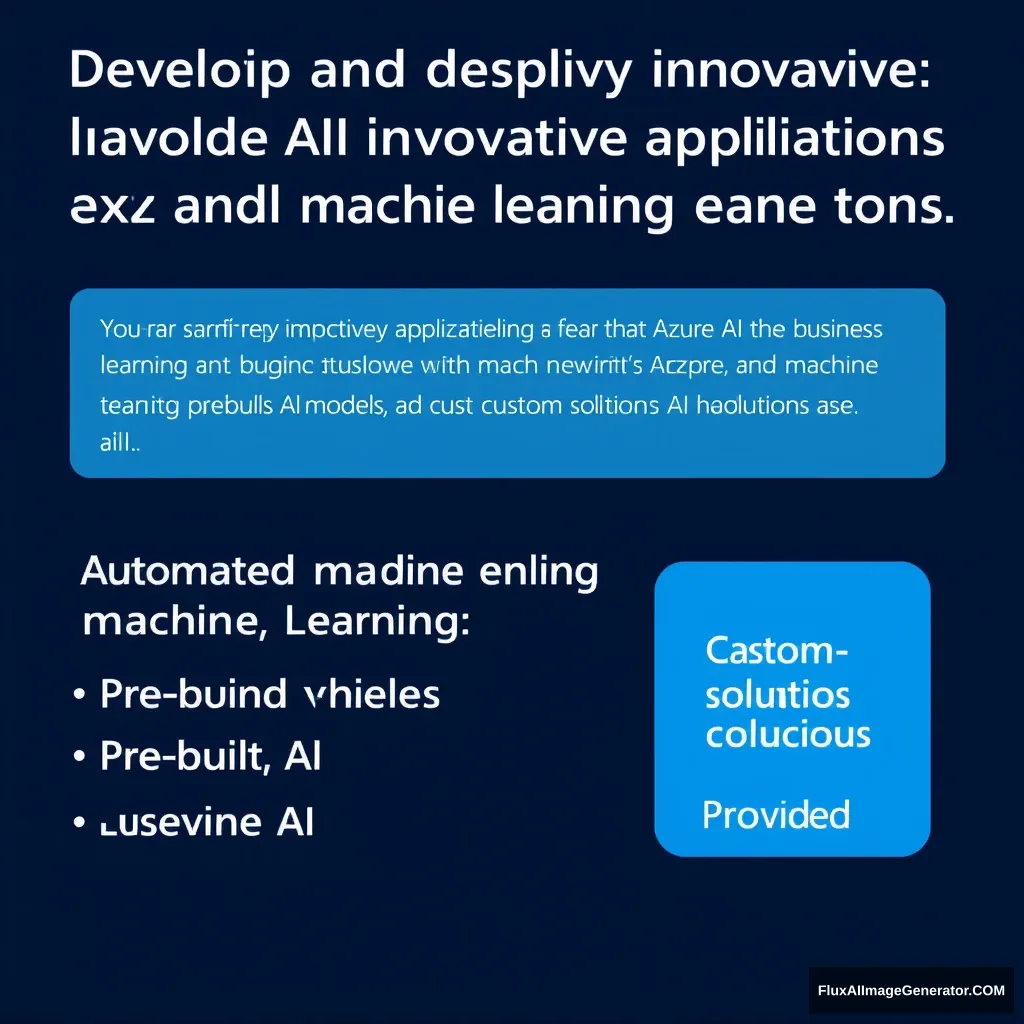 "Develop and deploy innovative applications using Azure AI and machine learning tools. Maximize business value with automated machine learning, pre-built AI models, and custom AI solutions.

Automated Machine Learning
Pre-built AI Models
Custom AI Solutions Provided"