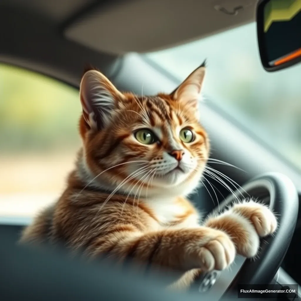 a cat who is driving a car