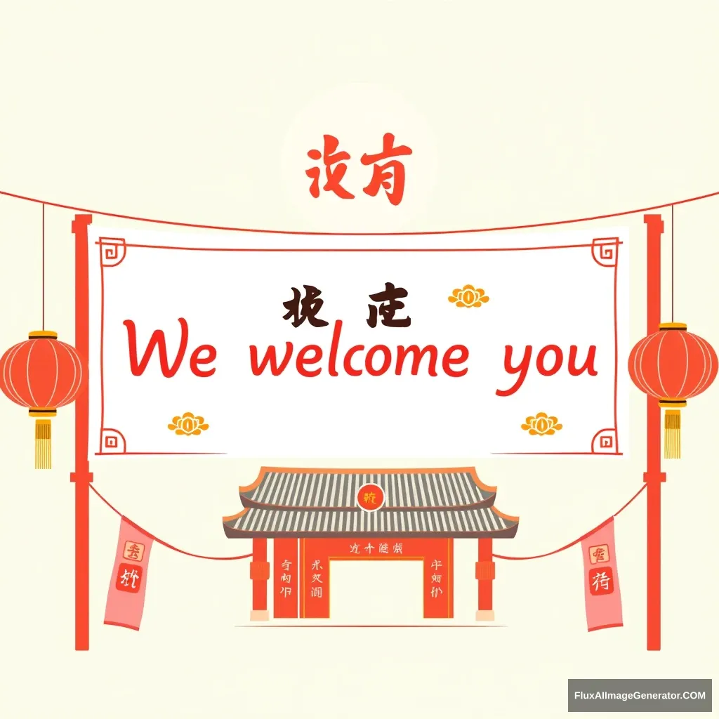 "Create a Chinese banner that says 'We welcome you'."