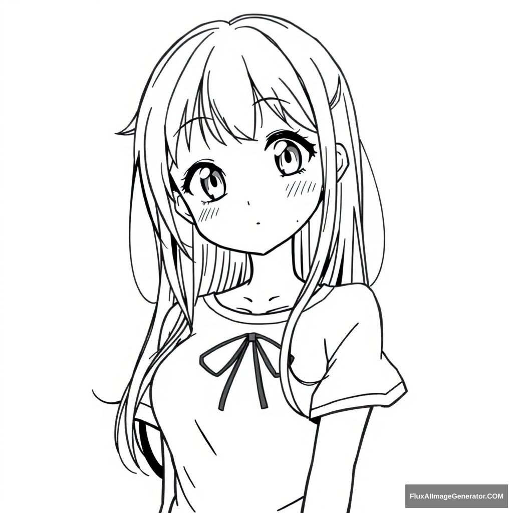 neat and simple line art character drawing. anime girl. very full-figured. very beautiful. simple eyes - Image