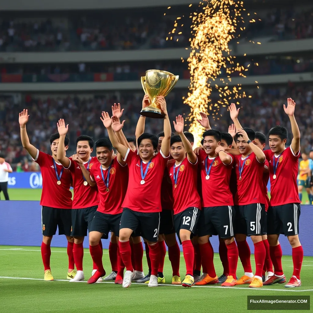 "The Chinese men's football team bravely won the Hercules Cup." - Image