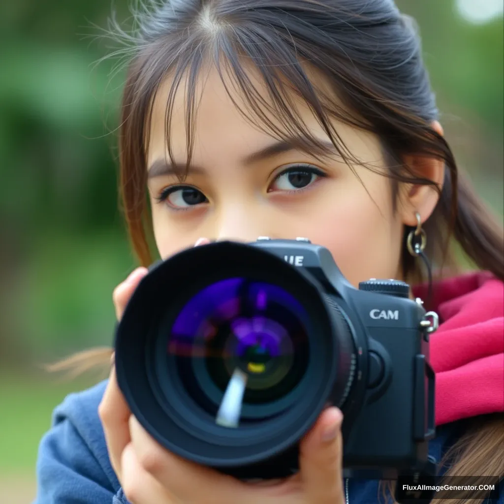 Camera lens photo of a young woman - Image