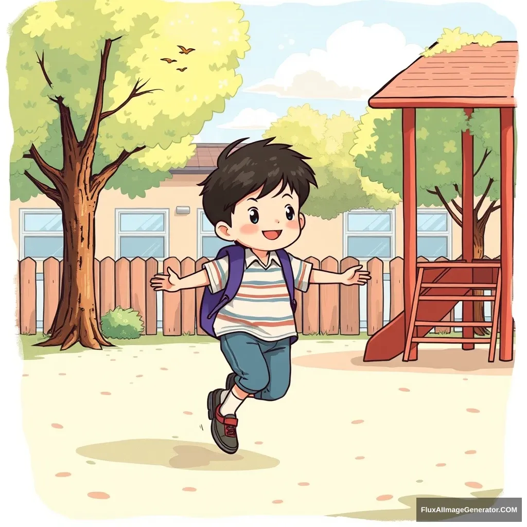 'An illustration of an elementary school student playing in the playground.' - Image