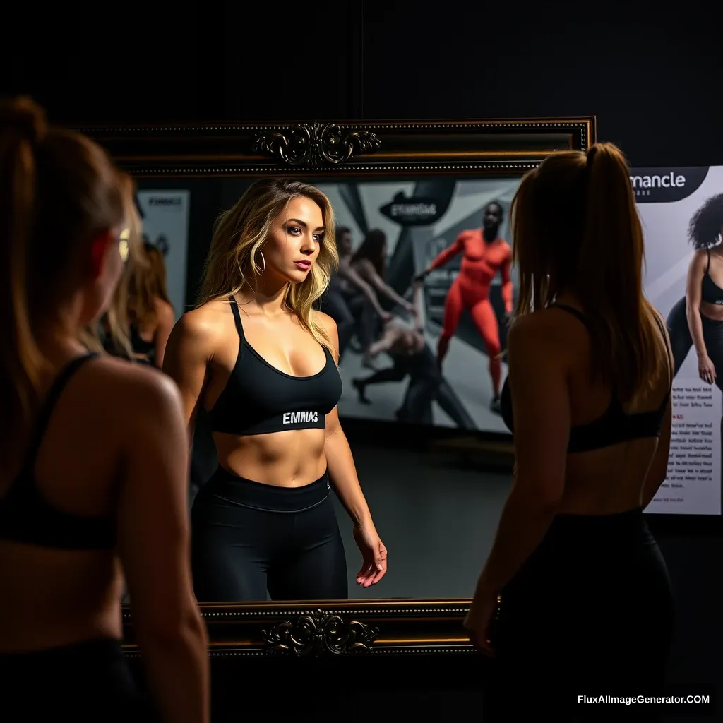 Fitness model influencer Emma's in a mirror exhibit