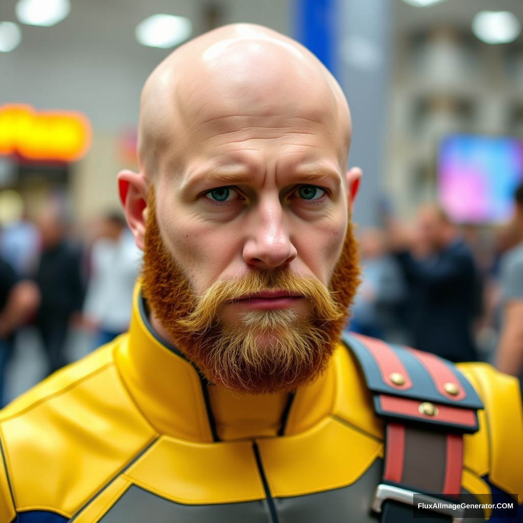 Bald and brown-bearded guy cosplaying as Charles Xavier. - Image