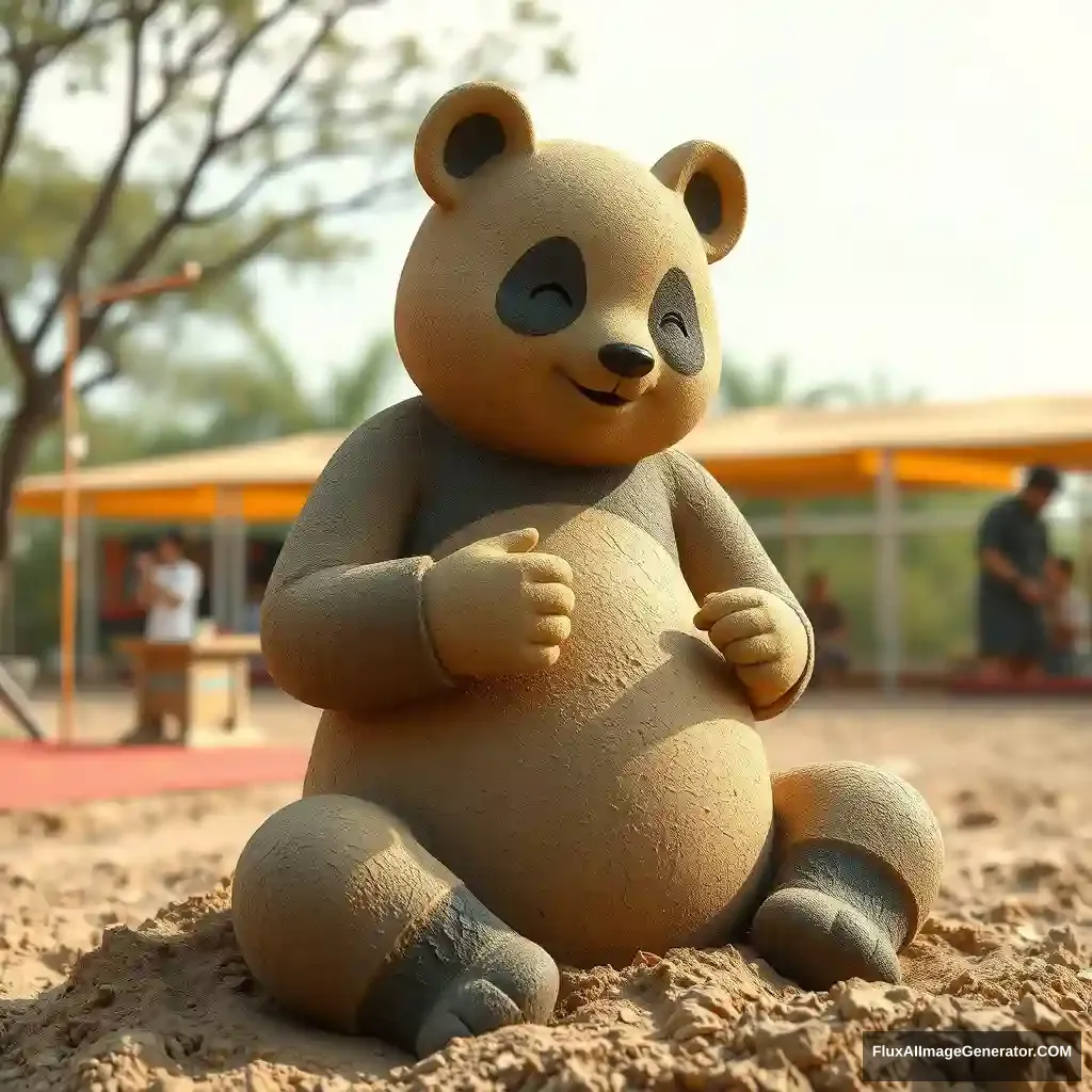 "Sand sculpture panda person cultivation character" - Image