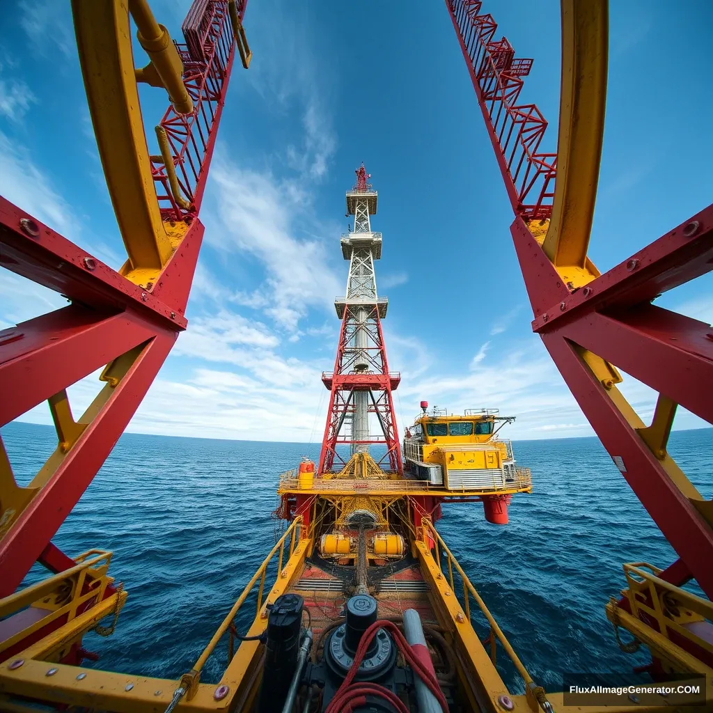 A view of an oil rig from a first person perspective. - Image