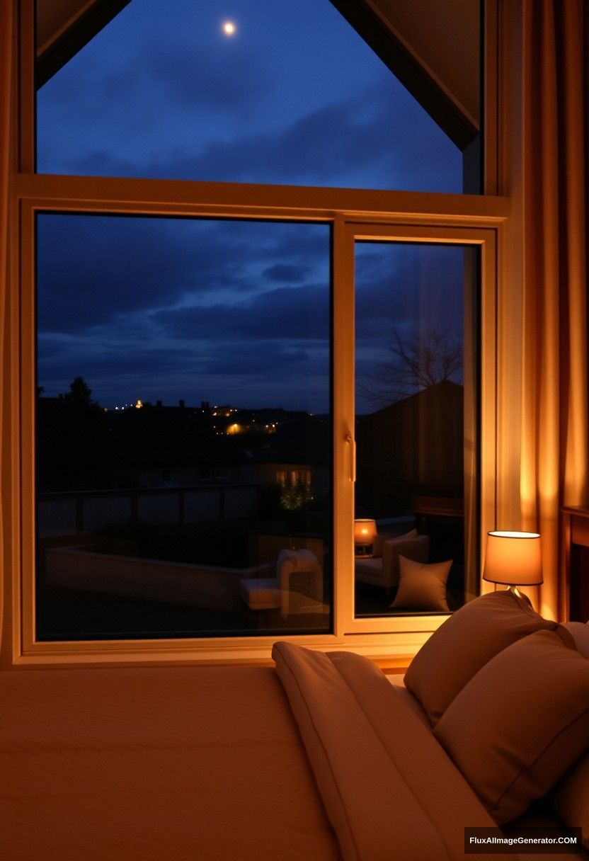 big glass window, bedroom scenery, midnight at France neighbours - Image