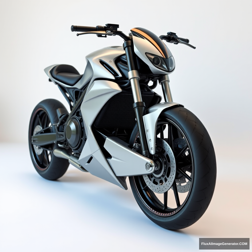 4:3 Ultra-realistic, exoskeleton steel frame, covering type, super streamlined low-wind resistance design body, future motorcycle prototype.