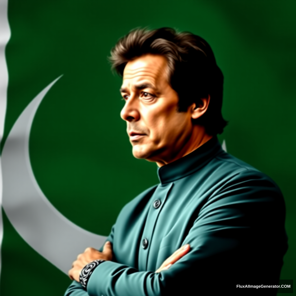 Can you create the image of Imran Khan with the background of the Pakistani flag?