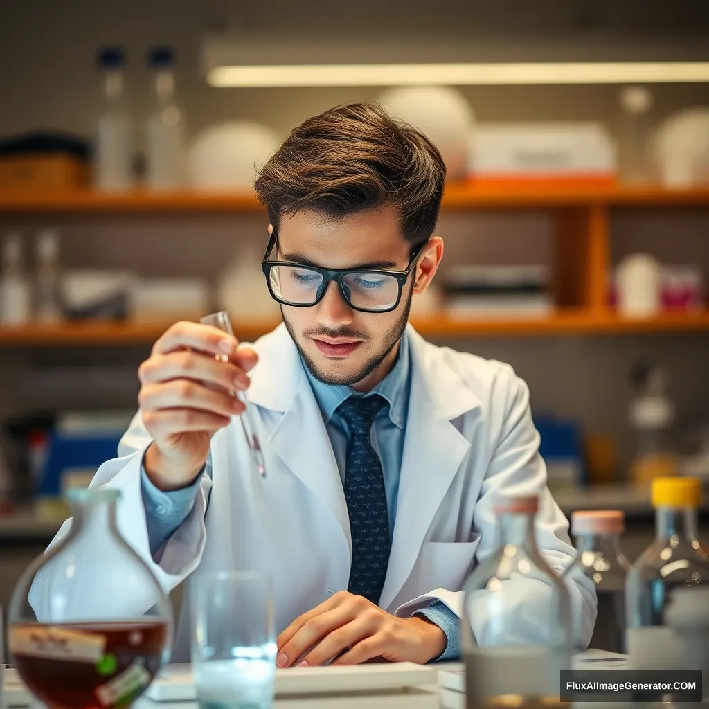 Young professor in a lab making a discovery - Image