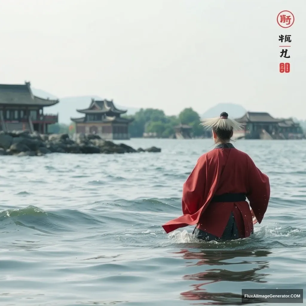 "The scene of Quan Hongchan entering the water."