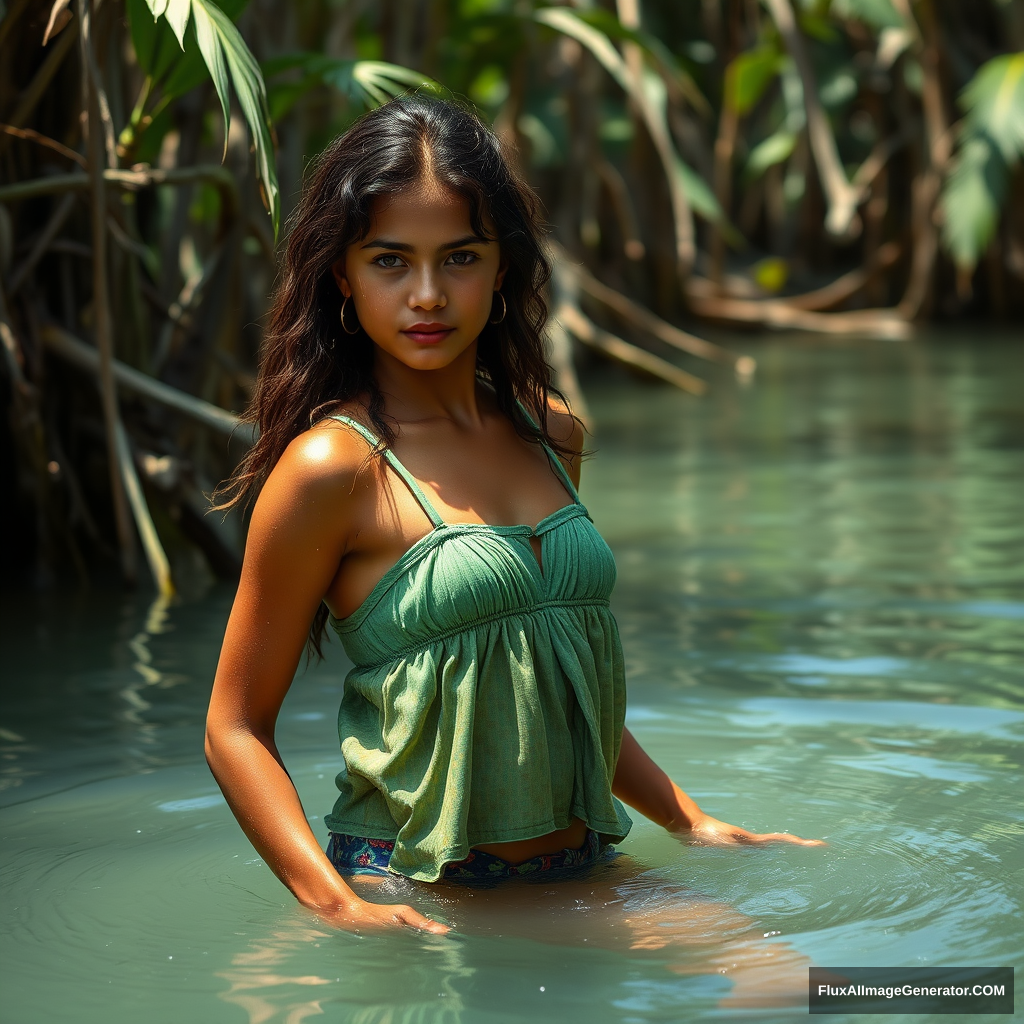 'amazonian girl in water clothes'